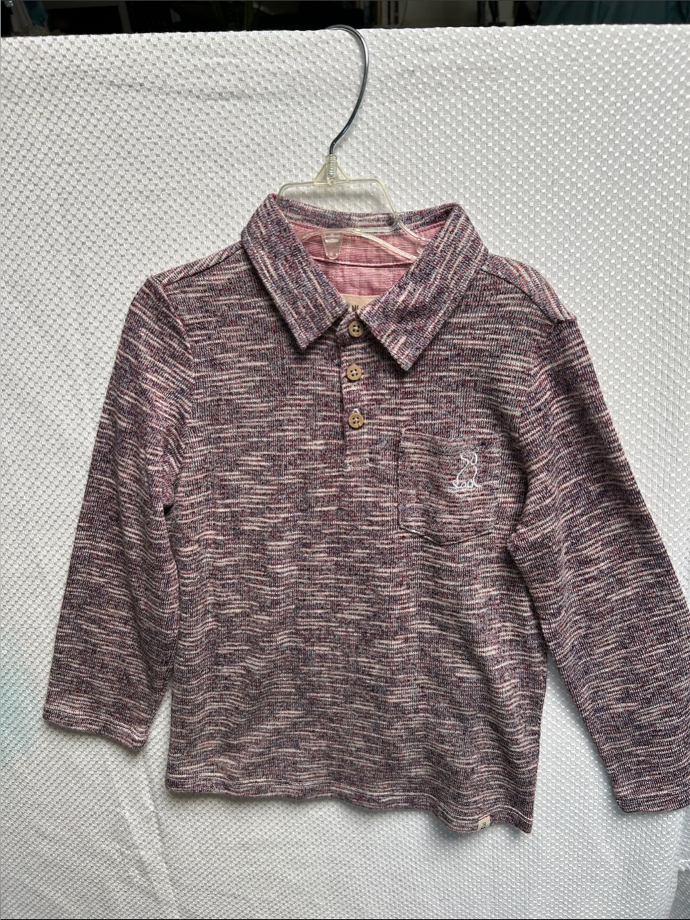 Kids Long-Sleeve multicolored LS Polo Top in Marled black, red , cream . NWT